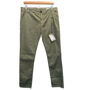 MACCHIA J Trousers Pants Distressed Tapered Leg Flat‎ Front Green Size 30 NWT
